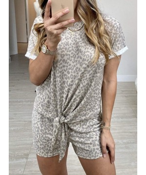 Sets Women Casual Short Sleeve Crew Neck Leopard Printed Front Knot Pajamas Sets Two Piece Shorts Sleepwear - Leopard - CS19C...