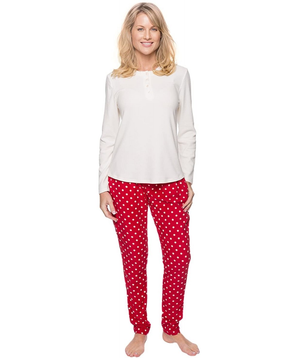 Sets Fleece Pajamas for Women- 2Pc Womens Pajama Sets- Soft Winter Pajamas for Women - Dots Diva Red/White - C912LXGED81