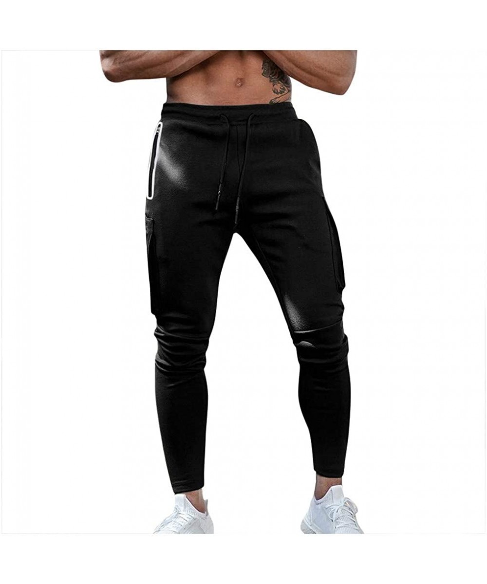 Thermal Underwear Mens Skinny Sports Joggers Stretch Athletics Pocket Pants Tapered Leg Sweatpants Trousers Slacks with Zippe...