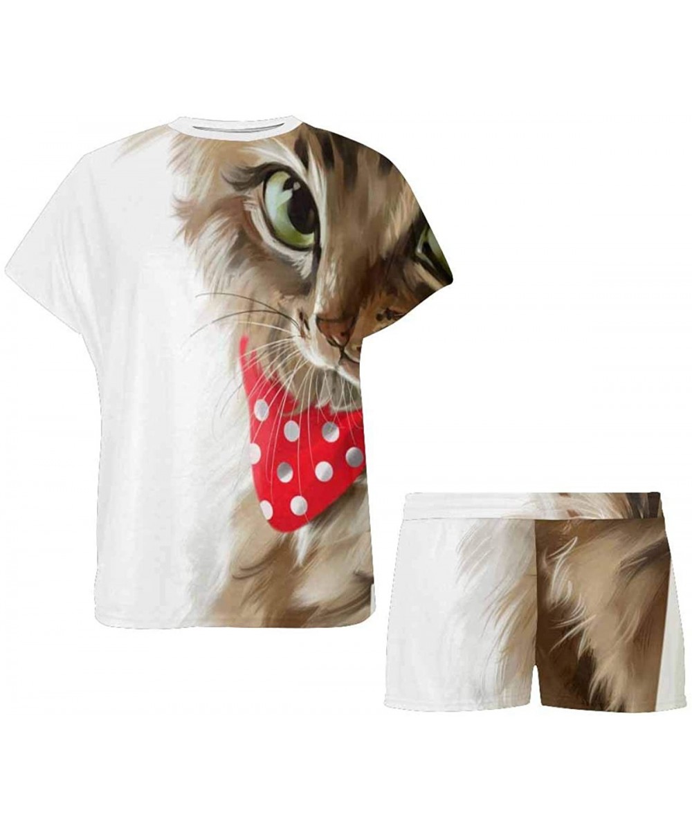 Sets Cute Cat Holding Shopping Bag Women Pajama Set Tops Casual T Shirt Sleepwear - Multi 1 - CO19CD5THN5