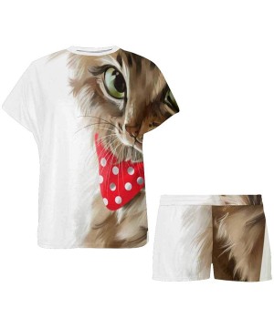 Sets Cute Cat Holding Shopping Bag Women Pajama Set Tops Casual T Shirt Sleepwear - Multi 1 - CO19CD5THN5