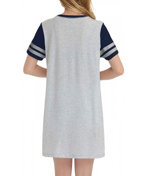 Nightgowns & Sleepshirts Sleepwear Women's Nightshirts Scoop Neck Sleep Shirt Printed Short Sleeve Nightgown - Blue - CA193AA...