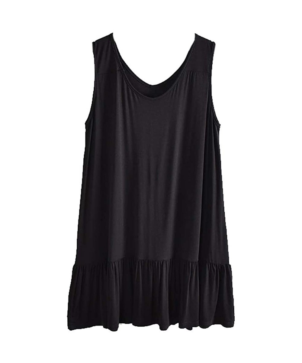 Nightgowns & Sleepshirts Women's Modal Cotton Nightgown Sleepwear Sleeveless T-Shirt Sleepdress - Black - C619076EAOY