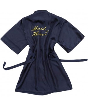 Robes Lady Short Wedding Robe Bridal Party Silky Bride Maid of Honor Sleepwear - Dark Blue - CO190C45EGR