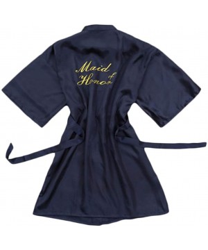 Robes Lady Short Wedding Robe Bridal Party Silky Bride Maid of Honor Sleepwear - Dark Blue - CO190C45EGR