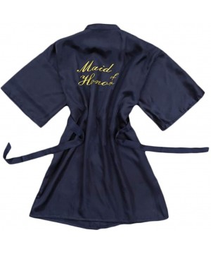 Robes Lady Short Wedding Robe Bridal Party Silky Bride Maid of Honor Sleepwear - Dark Blue - CO190C45EGR