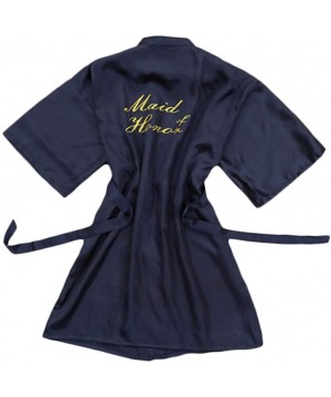 Robes Lady Short Wedding Robe Bridal Party Silky Bride Maid of Honor Sleepwear - Dark Blue - CO190C45EGR