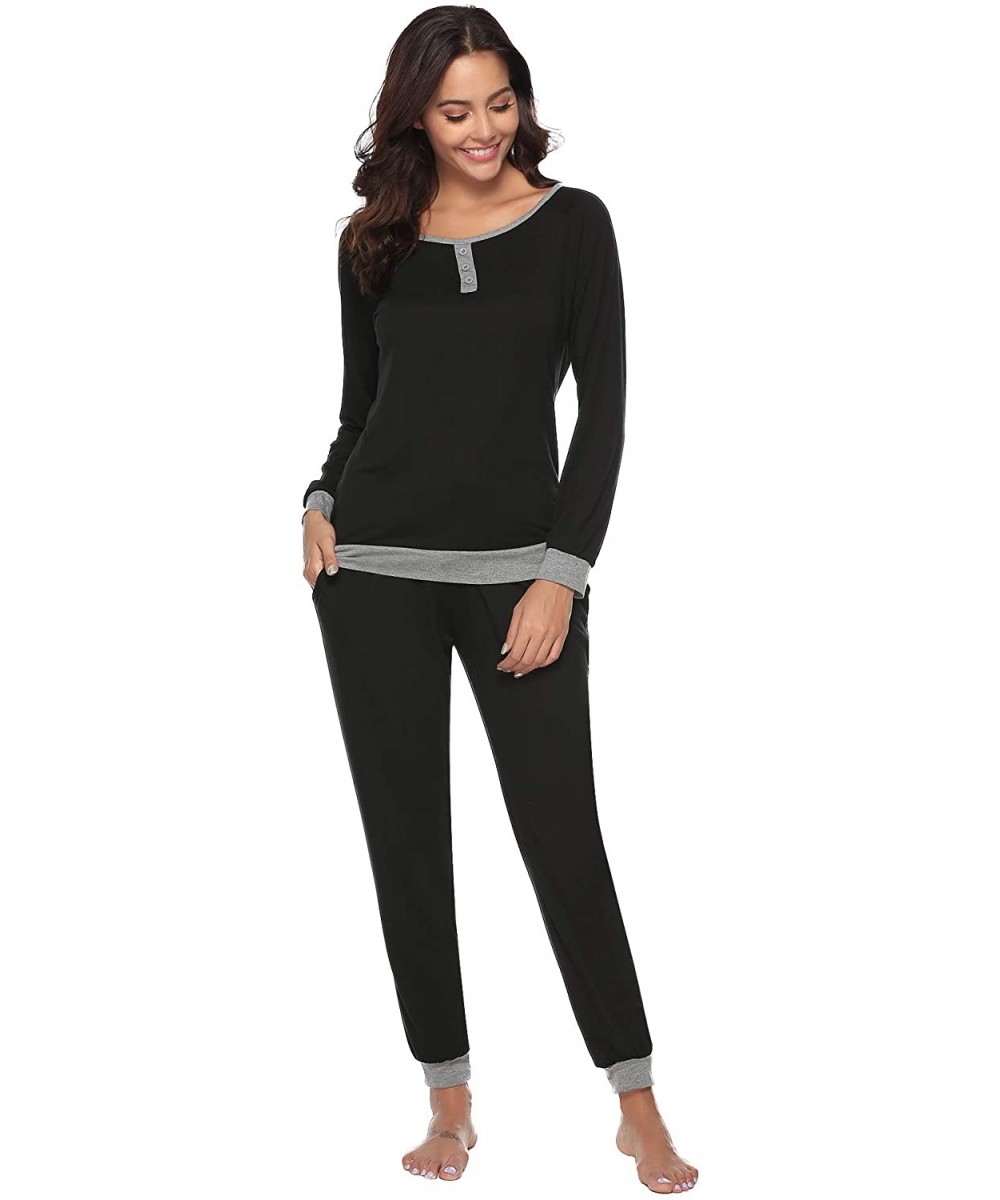 Sets Women's Cotton Long Sleeve Pajamas Set Soft Sleepwear Loungewear - Black_gray - CR18LXXGC23