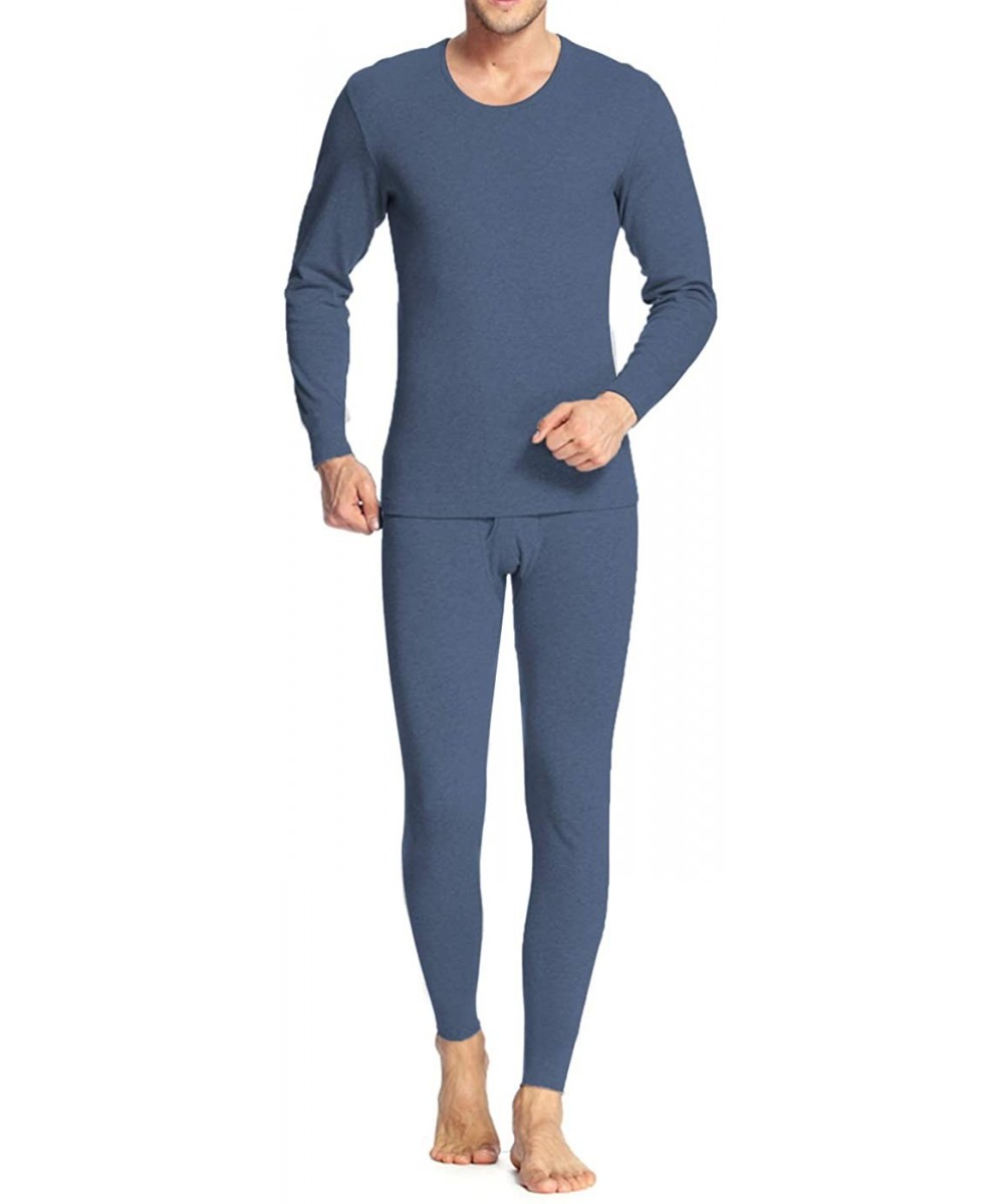 Thermal Underwear Men Long Thermal Underwear 2 Pieces Breathable Elastic Thin Johns Sets - Dark Grey - CG18ZUNHIYD