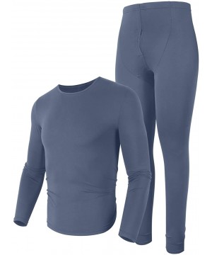 Thermal Underwear Men Long Thermal Underwear 2 Pieces Breathable Elastic Thin Johns Sets - Dark Grey - CG18ZUNHIYD