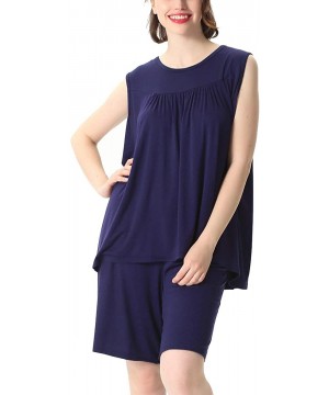 Sets Women's Pajamas Sets Sleeveless Sleepwear Tank Top with Shorts - Navy - CY1977YCM02