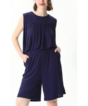 Sets Women's Pajamas Sets Sleeveless Sleepwear Tank Top with Shorts - Navy - CY1977YCM02