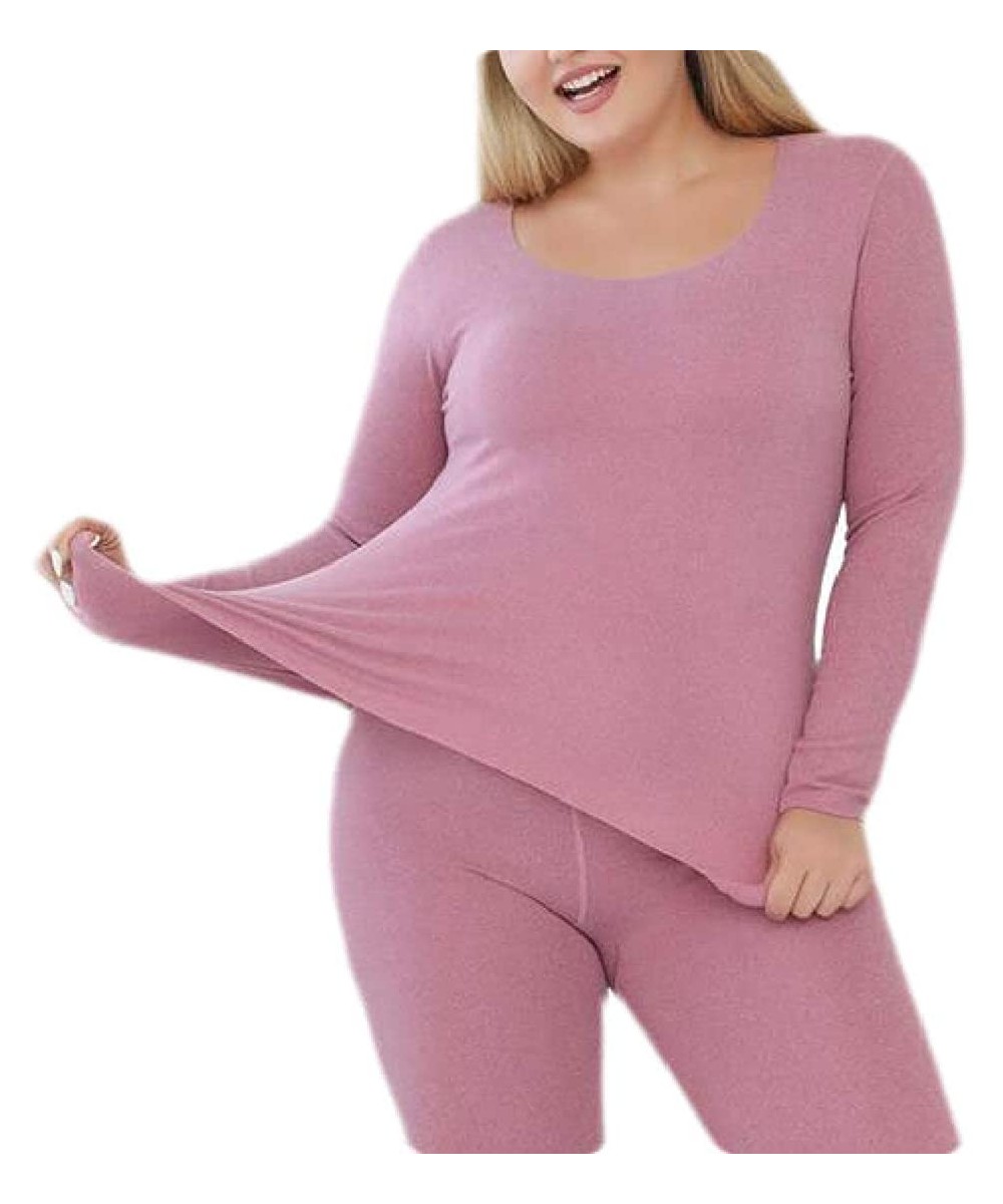 Thermal Underwear Plus Size Solid Color Fleece Seamless Thermal Underwear Stretchy Long Johns - 2 - CT192M07QKI