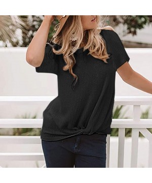 Thermal Underwear Fashion Women's Summer Blouse Short Sleeve Round Neck Cute Twist Knot Casual Waffle Knit Tops - L - CH19684...