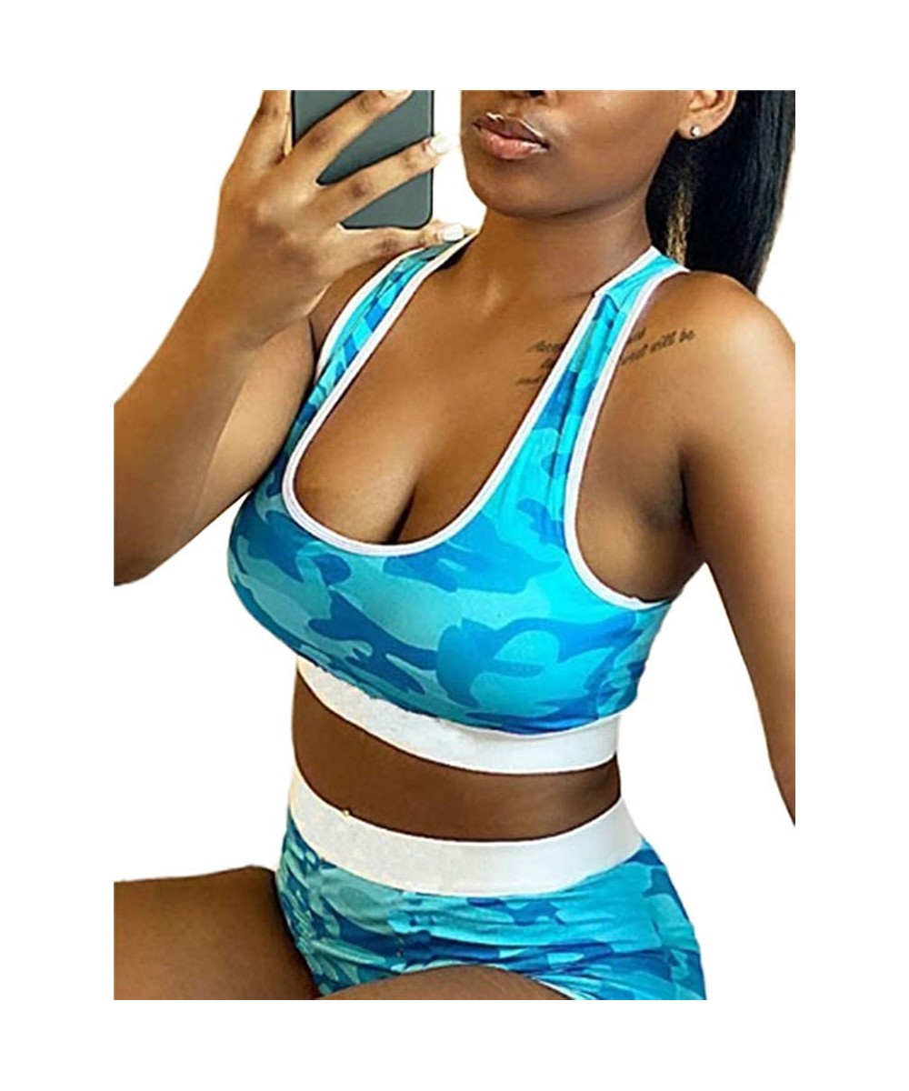 Sets Women's Sexy Bodycon Shorts Sets Tank Vest Crop Top 2 Piece Pjs Pajamas Sports Yoga Suit Summer Sleepwear Outfits - Camo...