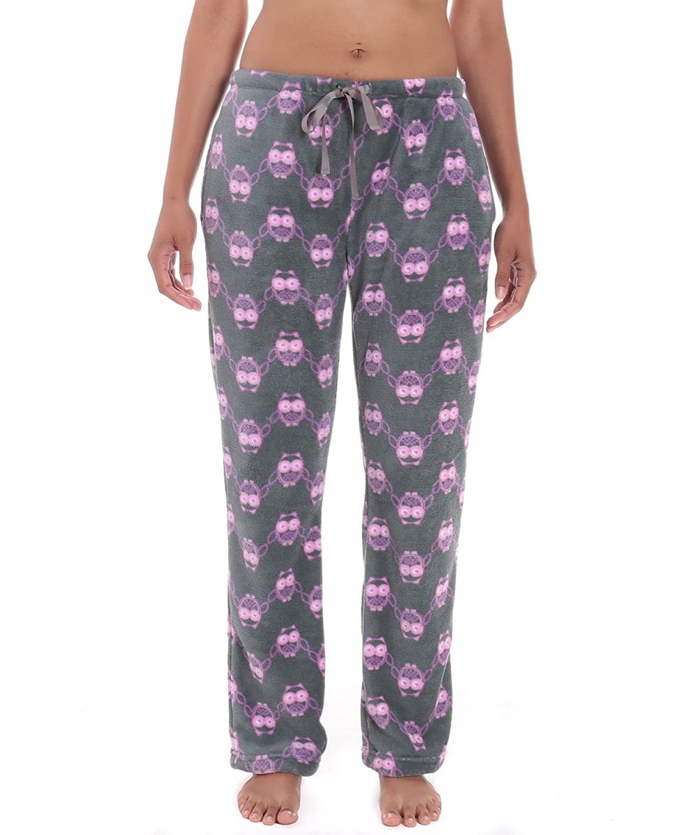 Bottoms Fleece Pajama Pants for Women - Plush Lounge Pants - Owls - Grey/Purple - CE12KI53US7