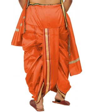 Sleep Sets Ready to Wear Dhoti and Angavastram Set with Woven Golden Border - Tigerlily Orange - CK188CCHR9Q