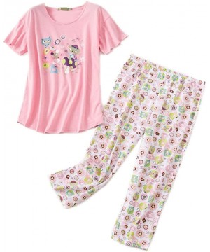 Sets Women Pajama Set Sleepwear Tops with Capri Pants Casual and Fun Prints Pajama Sets - Pink Owl - C8198KE2490