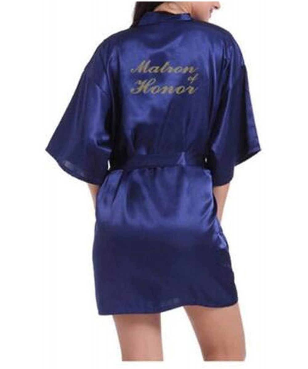 Robes Women Bathrobe Letter Bride Bridesmaid Mother of The Bride Maid of Honor Matron Robes Bridal Dressing Gown - Navy Matro...