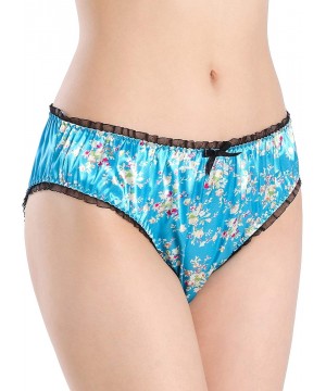 Panties Women's Floral Satin Tanga Bikini Briefs Panties Knickers - Aqua Blue - CD199Q2T0TS