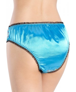 Panties Women's Floral Satin Tanga Bikini Briefs Panties Knickers - Aqua Blue - CD199Q2T0TS