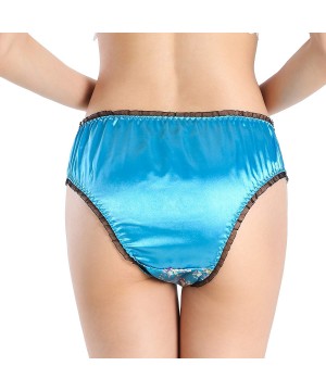 Panties Women's Floral Satin Tanga Bikini Briefs Panties Knickers - Aqua Blue - CD199Q2T0TS