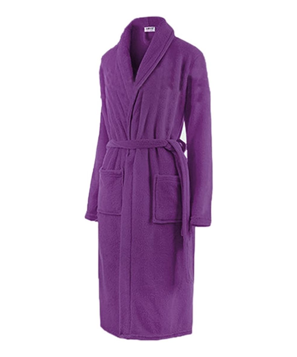 Robes Women Lady Winter Warm Coral Velvet Bath Robe Sexy Long Shawl Collar Nightgown Wrap - Purple - CC127IREBNV