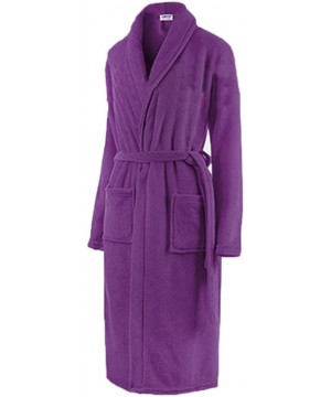 Robes Women Lady Winter Warm Coral Velvet Bath Robe Sexy Long Shawl Collar Nightgown Wrap - Purple - CC127IREBNV