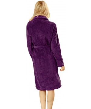 Robes Women Lady Winter Warm Coral Velvet Bath Robe Sexy Long Shawl Collar Nightgown Wrap - Purple - CC127IREBNV