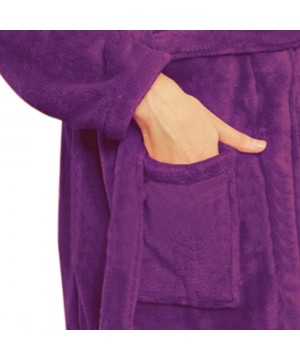 Robes Women Lady Winter Warm Coral Velvet Bath Robe Sexy Long Shawl Collar Nightgown Wrap - Purple - CC127IREBNV