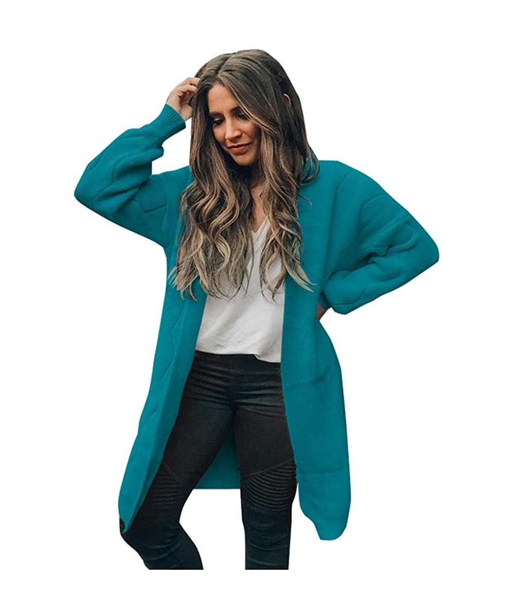 Slips Womens Cardigans Boho Lantern Sleeve Open Front Long Knit Cardigan Lightweight Sweaters Coat - Blue - C618XUDD0EM