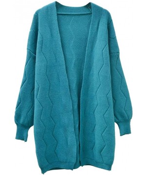 Slips Womens Cardigans Boho Lantern Sleeve Open Front Long Knit Cardigan Lightweight Sweaters Coat - Blue - C618XUDD0EM