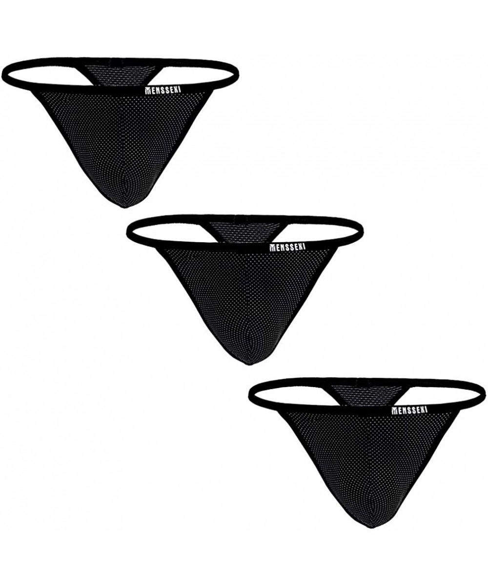 G-Strings & Thongs Men's New Sexy Panties Super Soft Ice Silk Triangle Panties - 3p-black - C71933OGG7S