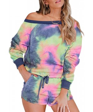 Sets Women Tie Dye Printed Sleepwear Lounge Short Sleeve Pajama Set Night Shirt with Shorts - Z-navy Blue - CU1996TSN77