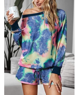 Sets Women Tie Dye Printed Sleepwear Lounge Short Sleeve Pajama Set Night Shirt with Shorts - Z-navy Blue - CU1996TSN77