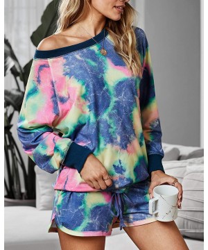 Sets Women Tie Dye Printed Sleepwear Lounge Short Sleeve Pajama Set Night Shirt with Shorts - Z-navy Blue - CU1996TSN77