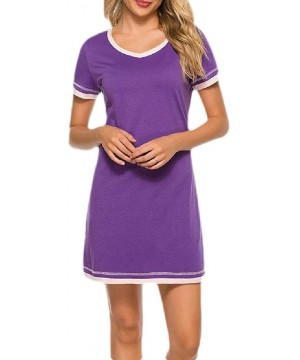 Nightgowns & Sleepshirts Women Casual Nightshirt Home Wear V-Neck Loungewear Short Sleeve Nightgowns - Purple - CE19DE0KWNU