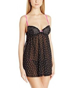 Baby Dolls & Chemises Women's Sheena Molded Cup Print Chiffon Babydoll - Black - C712JOKYEB9