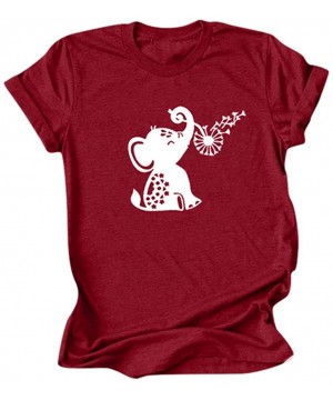 Shapewear Women's Graphic Tees Cute Elephant Print Summer Casual Short Sleeve Round Neck Tops T Shirt - Wine - C5196RLNOHS