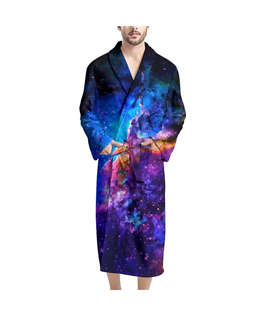 Robes Men's Bathrobe Big and Tall Full Length Sleepwear Long Sleeve Lightweight Pajama Shawl Robe with Pockets Nightgown - Ga...