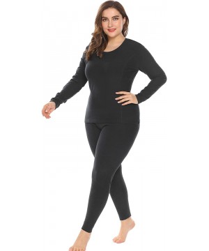 Thermal Underwear Women's Plus Size Thermal Underwear Fleece Lined Long Johns Set Winter Top&Pants Pajama - Black - CF189OSKYUU