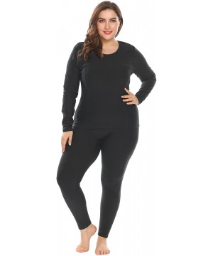 Thermal Underwear Women's Plus Size Thermal Underwear Fleece Lined Long Johns Set Winter Top&Pants Pajama - Black - CF189OSKYUU