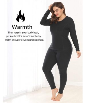 Thermal Underwear Women's Plus Size Thermal Underwear Fleece Lined Long Johns Set Winter Top&Pants Pajama - Black - CF189OSKYUU