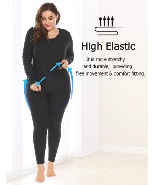 Thermal Underwear Women's Plus Size Thermal Underwear Fleece Lined Long Johns Set Winter Top&Pants Pajama - Black - CF189OSKYUU