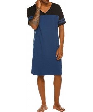 Nightgowns & Sleepshirts Mens Nightshirts V Neck Cotton Sleepwear Short Sleeve Big&Tall Sleeping Shirt Comfy Loose Nightwear ...