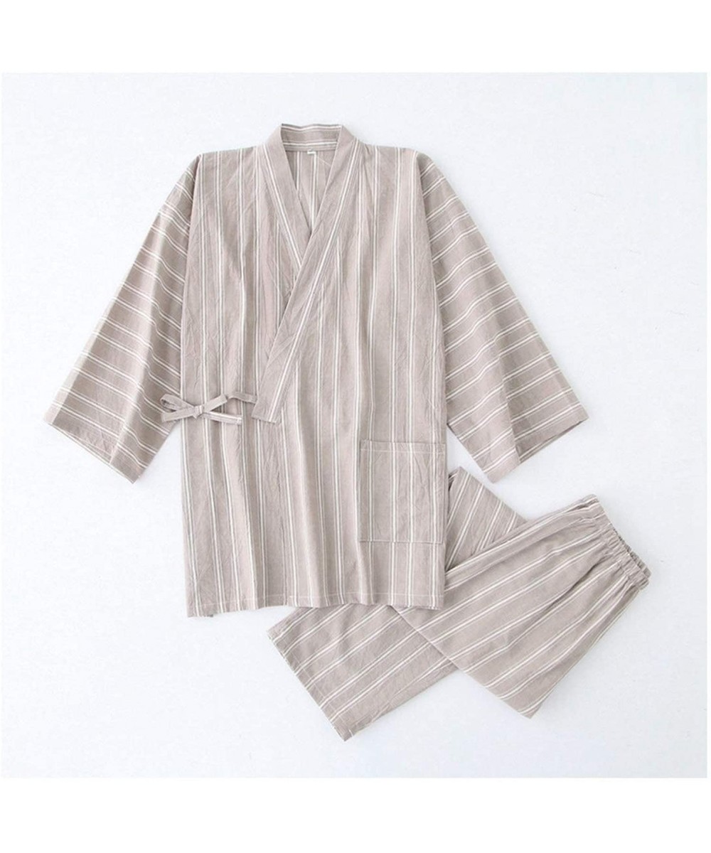 Robes Men Cotton Kimono Robe Pajamas Sets Simple Short Sleeve Japanese Robe Trousers Hombre Pyjamas Robes - Rbs 9 - C918Z7G566Q