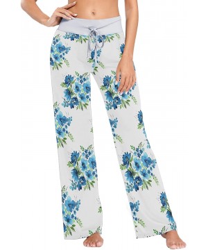 Bottoms Blue Flowers Bouquets Leaves Herbs Buds Women's Pajama Pants Lounge Sleep Wear - Multi - CH19D3R7LLX