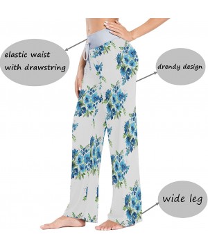 Bottoms Blue Flowers Bouquets Leaves Herbs Buds Women's Pajama Pants Lounge Sleep Wear - Multi - CH19D3R7LLX