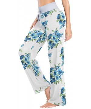 Bottoms Blue Flowers Bouquets Leaves Herbs Buds Women's Pajama Pants Lounge Sleep Wear - Multi - CH19D3R7LLX