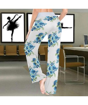 Bottoms Blue Flowers Bouquets Leaves Herbs Buds Women's Pajama Pants Lounge Sleep Wear - Multi - CH19D3R7LLX